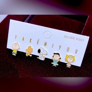 14K Gold Peanuts Gang Snoopy Enameled Theme Earrings Mismatched Set